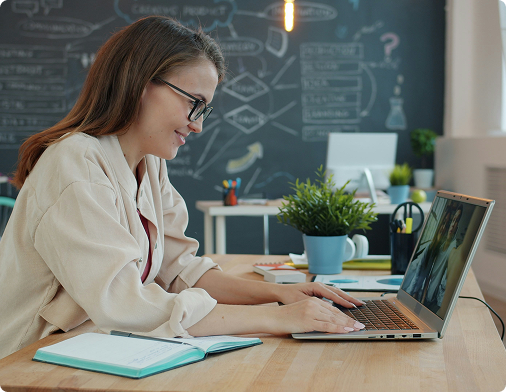 Woman working on laptop